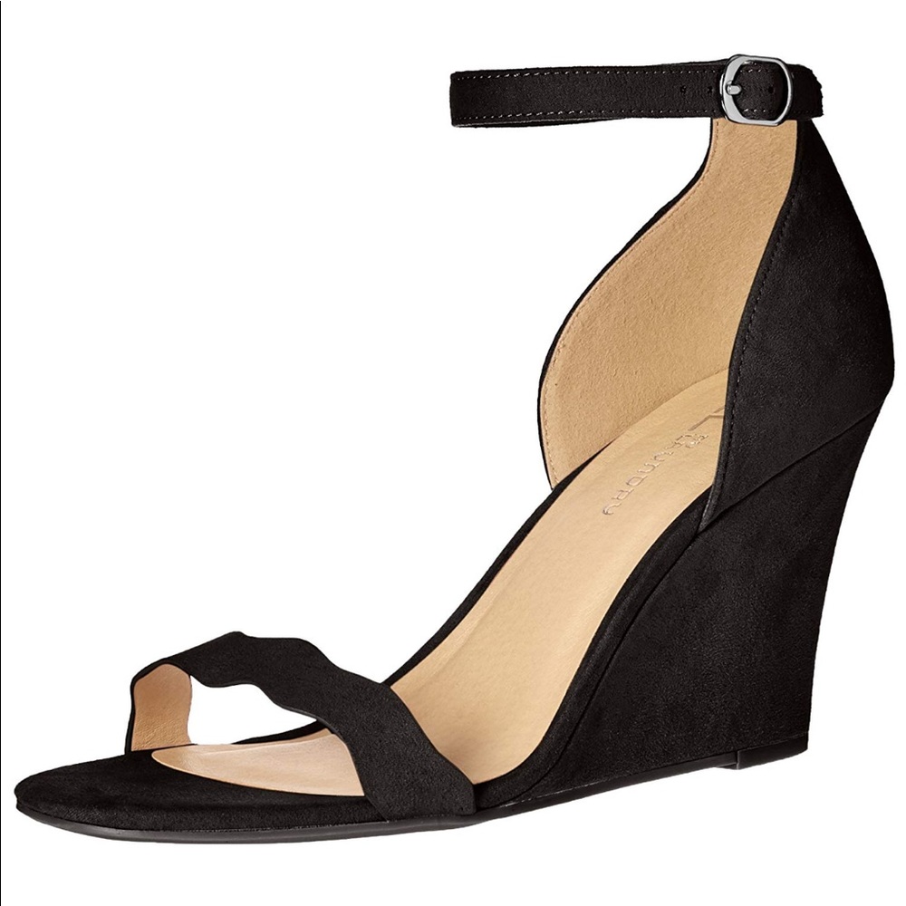 NIB Black Wavy Toe Strap Demi Wedge Sandal - Picture 5 of 7